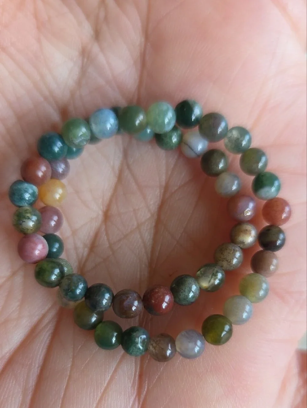 Indian Moss Agate Beaded Stretch Bracelet - Picture 3 of 6